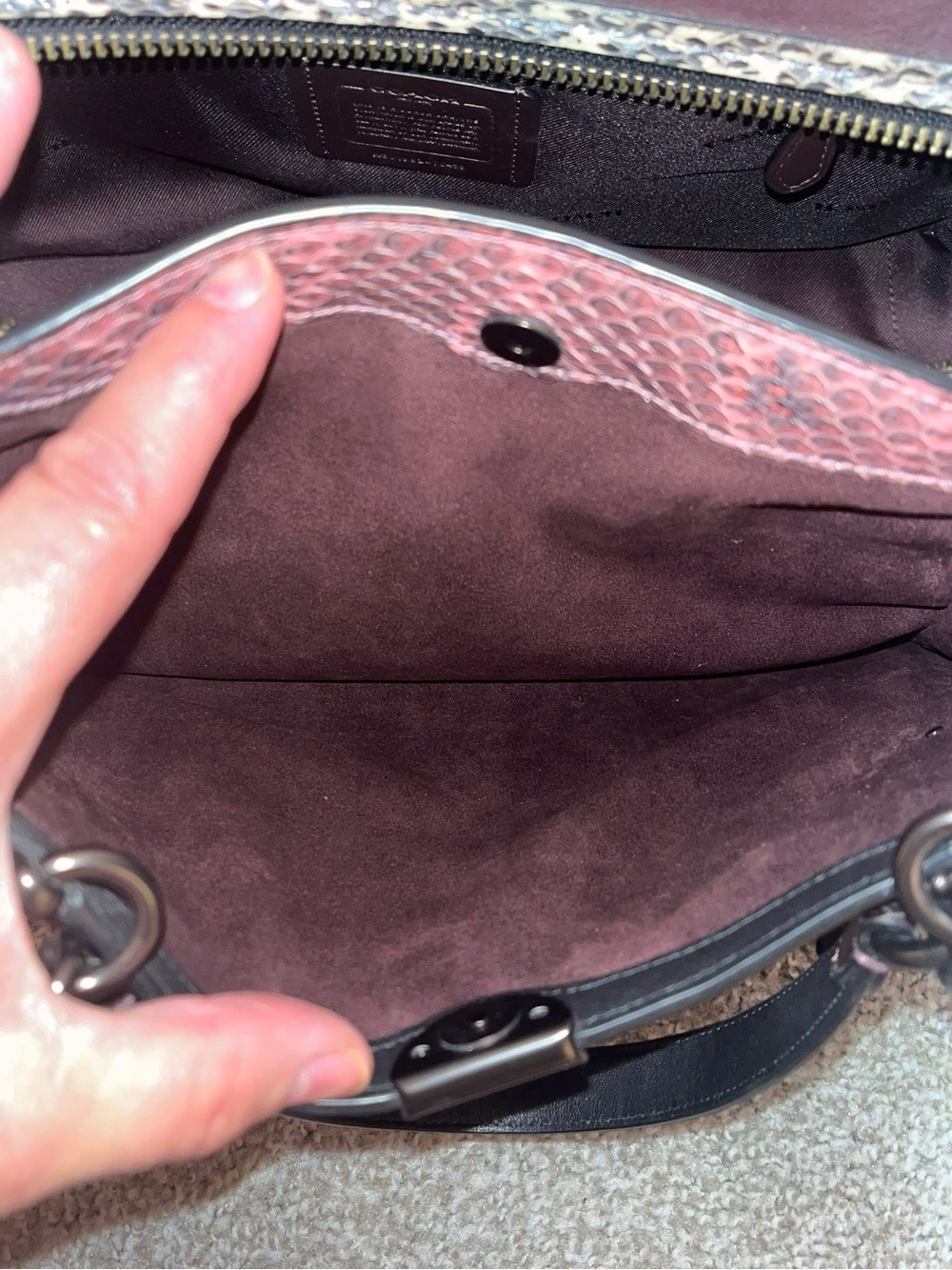 Coach Dreamer Black and Pink Python Leather Satchel Bag - Picture 12 of 14